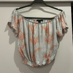 Forever 21 Orange Palm Print Off-Shoulder Blouse